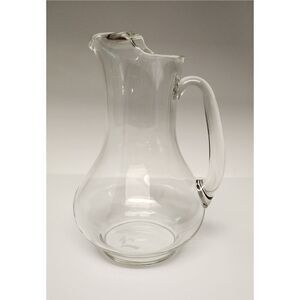 Vintage Clear Glass 1LT Pitcher Monogrammed Ice Lip Pitcher with Calligraphy E